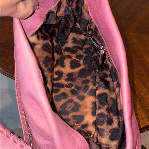 B Makowsky shoulder bag satchel smooth leather faded rose whip stitch strap - Picture 16 of 17